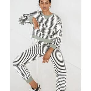 Madewell MWL Velour Crewneck Sweatshirt & Slim Joggers Set in Stripe Size Small